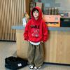 American-style retro fun animal cartoon alphabet pattern - Boys' and girls' casual hooded sweatshirt