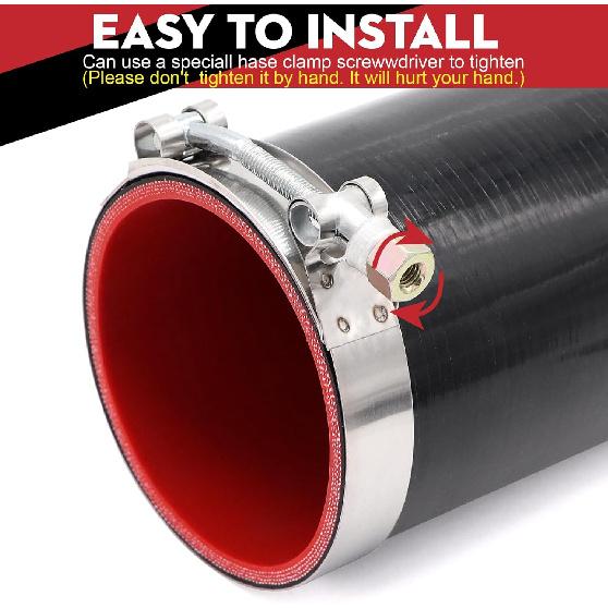 ID 3Inch 4-Ply Straight Coupler Silicone Hose 5Mm Thickness 12Inch Length With 2 X Stainless Steel T-Clamps (3Inch(76Mm))