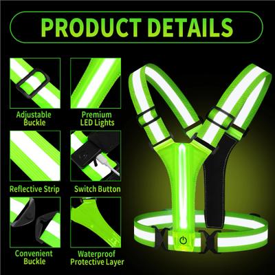 1PCS LED Reflective Running Vest USB Rechargeable High Visibility Night Running Riding Clothing Elastic Band,Safety Warning Vest