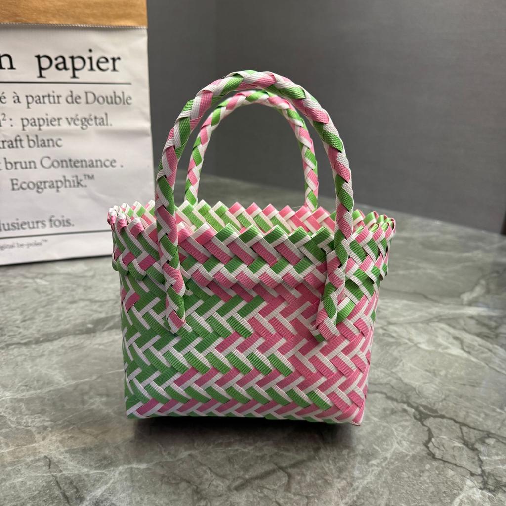 Plastic Woven Handbag Woven Basket Souvenir Basket Bag Beach Women's Bag