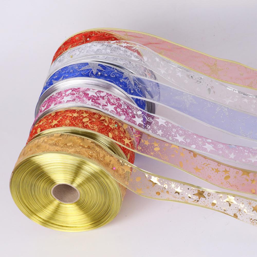 Christmas Decoration Ribbon Width Powdered Gilding Ribbon Gift Packing Ribbon Wedding Festival Xmas Party Decor 100 Yards/Roll