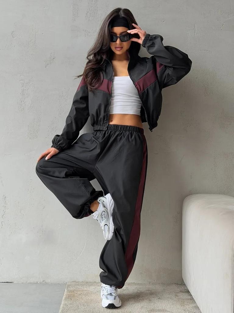 European and American fashion casual women's clothing long-sleeved contrasting sports jacket trousers suit street style suit women