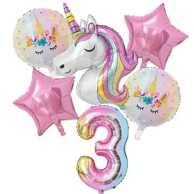New 1Set Rainbow Unicorn Balloon 32 inch Number Foil Balloons 1st Kids Unicorn Theme Birthday Party Decorations Baby Shower Glob