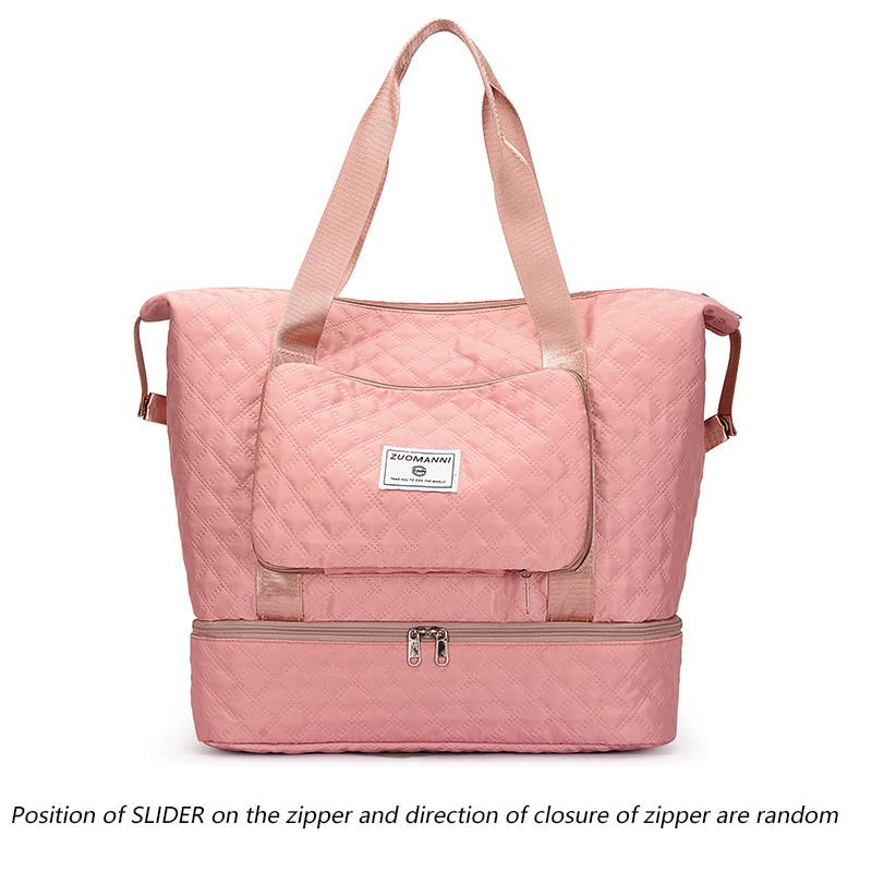 Foldable Travel Bag with Wet/Dry Separation, Quilted Design, Large Capacity, Multiple Compartments, Zipper Closure