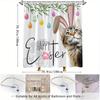 Easter Cat Eggs Shower Curtain Whimsical Tabby Bunny Ears Design Polyester Bath Decor With 12 Hooks Funny Easter Decor