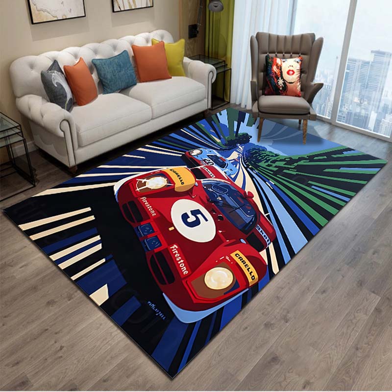 Old School Muscle Car Pattern Cool Area Rug Carpet for Living Room Anti-slip Rug Camping Picnic Mat Yoga Mat Kid Bedroom Decor