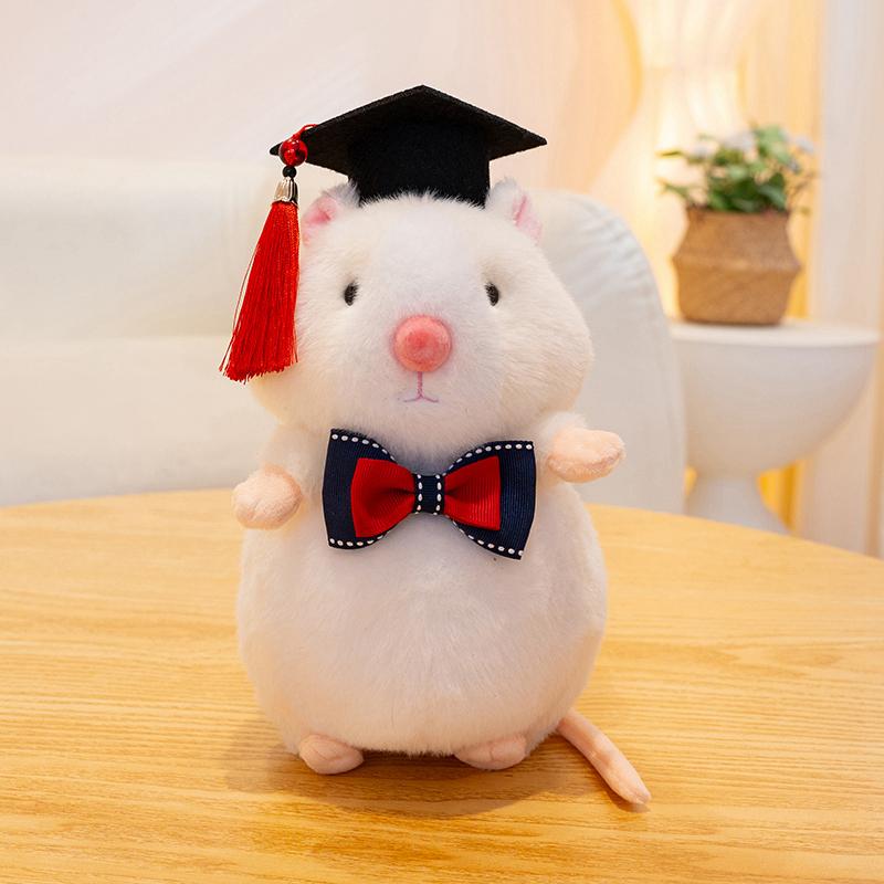 Hamster Docteur Debout 25cm Souris Fantaisie Poupée Jouet en Peluche Diplôme Peluche Animale Cartoon Bachelor Peluche Cadeau Souvenir 25cm