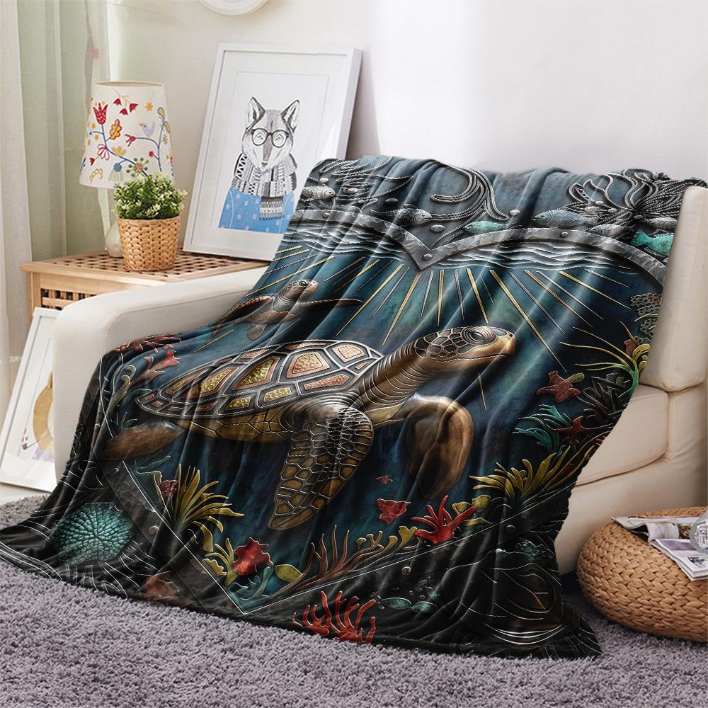 1PC Turtle style  Print FlAannel Blanket, High quality Comfortable for All Seasons, Home Decor, Warmth and Comfort