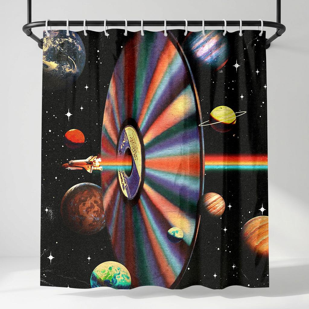 

Vintage Space Shuttle Shower Curtain - Creative Rainbow Planet Galaxy Art - Indoor Home Bathroom Decor Artistic Bath Curtain W60H190(CM)-1 Pcs
