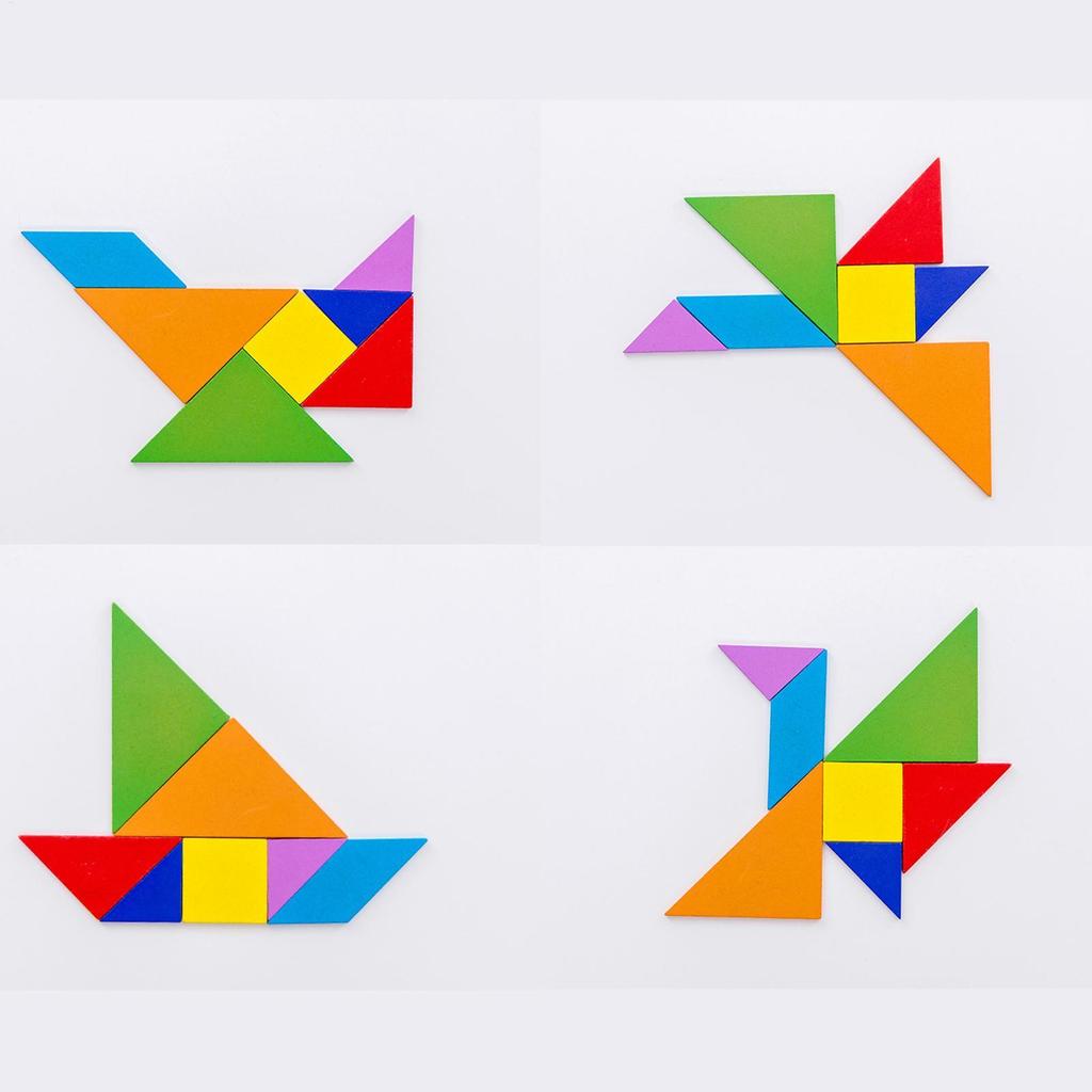 Wooden Tangram Puzzles For Kids With 7 Colored Pieces,Educational Brain Teaser Learning Toy For Boys And Girls Fun Party Favor