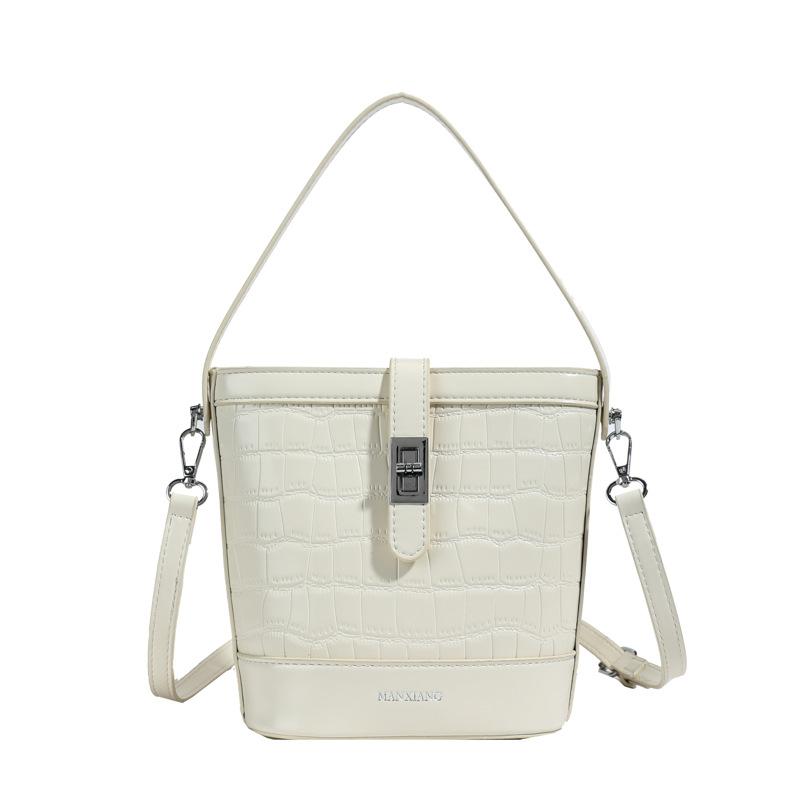 Popular Simple Foreign Style Stone Pattern Bucket Bag Korean Version Casual Work Commute Advanced Sense Messenger Bag Woman