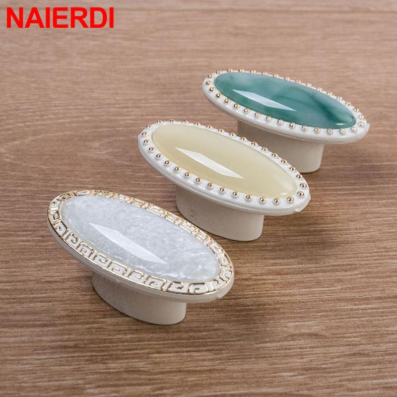 NAIERDI White Ceramic European Cabinet Handles Aluminum Alloy Door Kitchen Knobs Cabinet Pulls Drawer Knobs Wardrobe handle