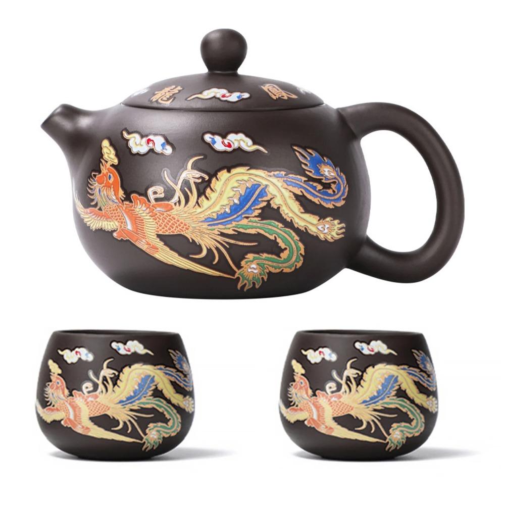 Hand-made Dragons Phoenixs Color-changing Purple Clay Teapot Anti-Scald Handle Tea Brewer Father's Day Gift Coffee Tea Tableware