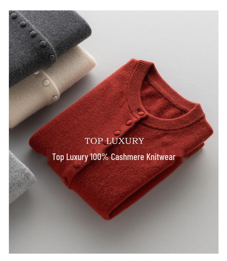 Women's 100% Pure Cashmere Cardigan - Round Neck, Long Sleeve Knit Sweater for Autumn Winter
