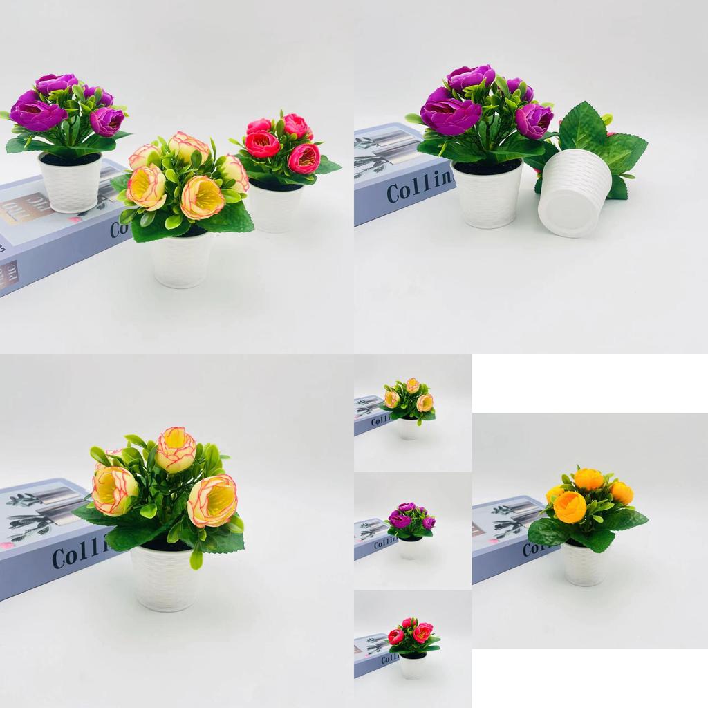 Artificial Rose Mini Desk Garden With Handcrafted Plastic And Silk For Wedding Decor