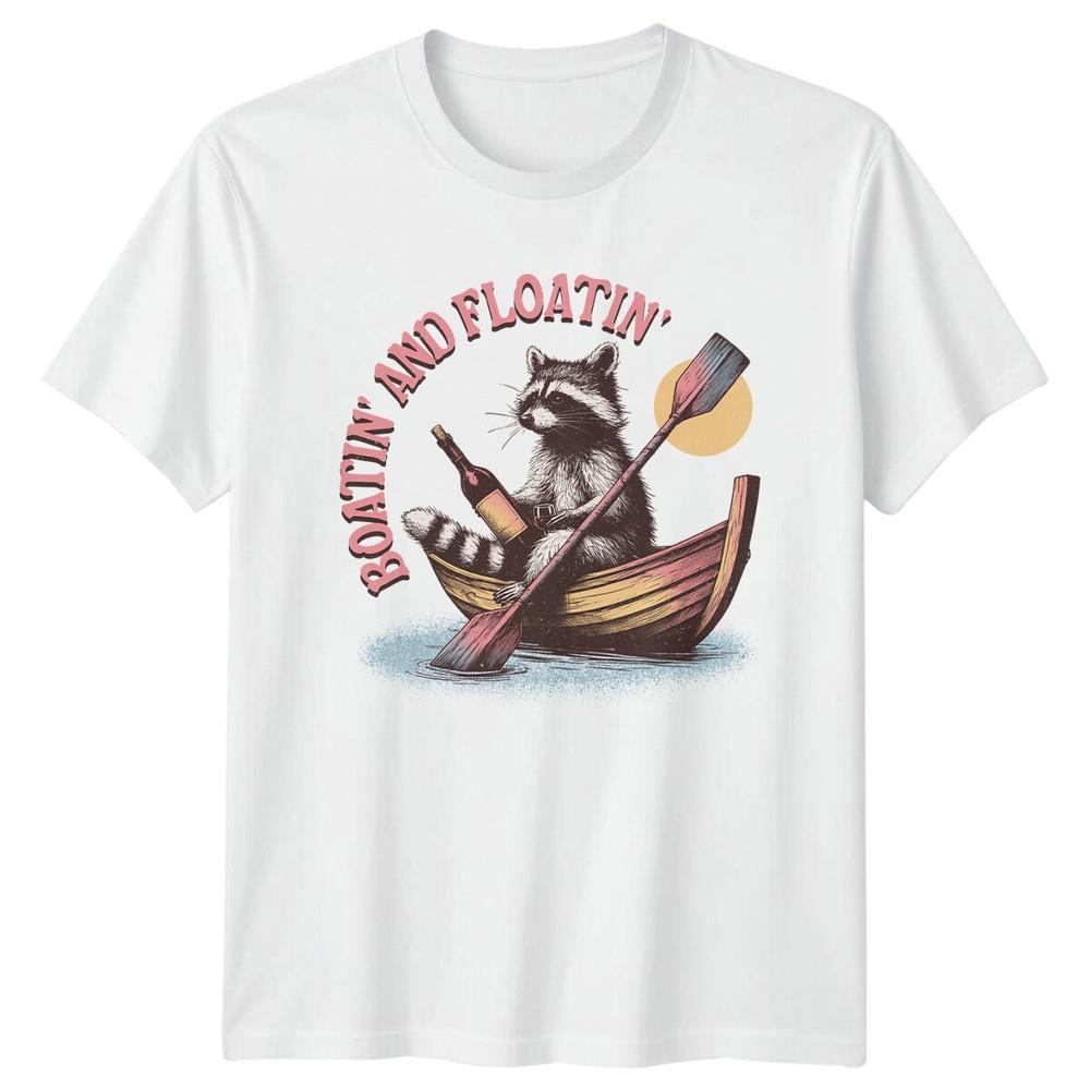 Boatiin And Floatin Raccoon In Boat Animal Pun TShirt