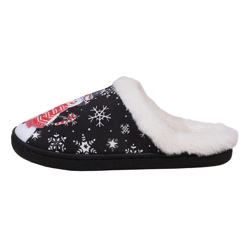 Winter Couple Slippers Cotton Snowman Cartoon Christmas Print Warm Fashion Home Indoor Plush Shoes