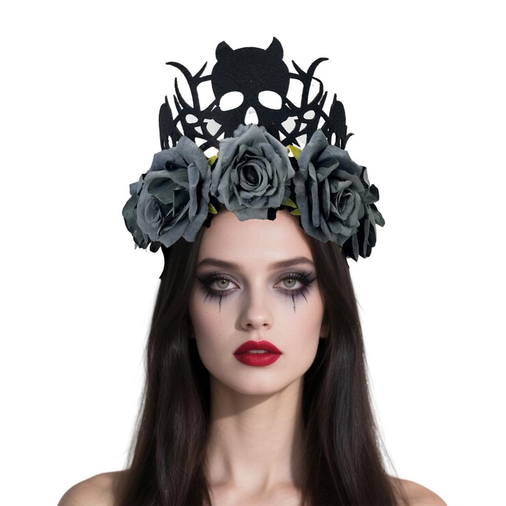 Adjustable Witch Devil Crowns Headpiece For Halloween Parties Soft Fabric Roses Costume Decoration