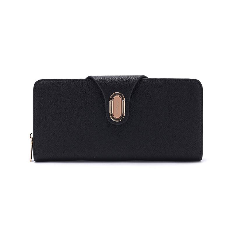 

Кошелек длинный универсальный складной мобильный кошелек с пряжкой с несколькими отделениями для карт и держателями билетов чёрный