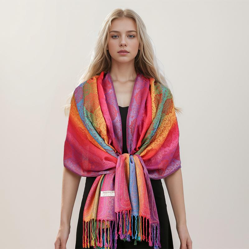 Luxury Colorful Jacquard Scarf Windproof And Warm Multi Functional Women'S Scarf Autumn/Winter Bufanda Foulard