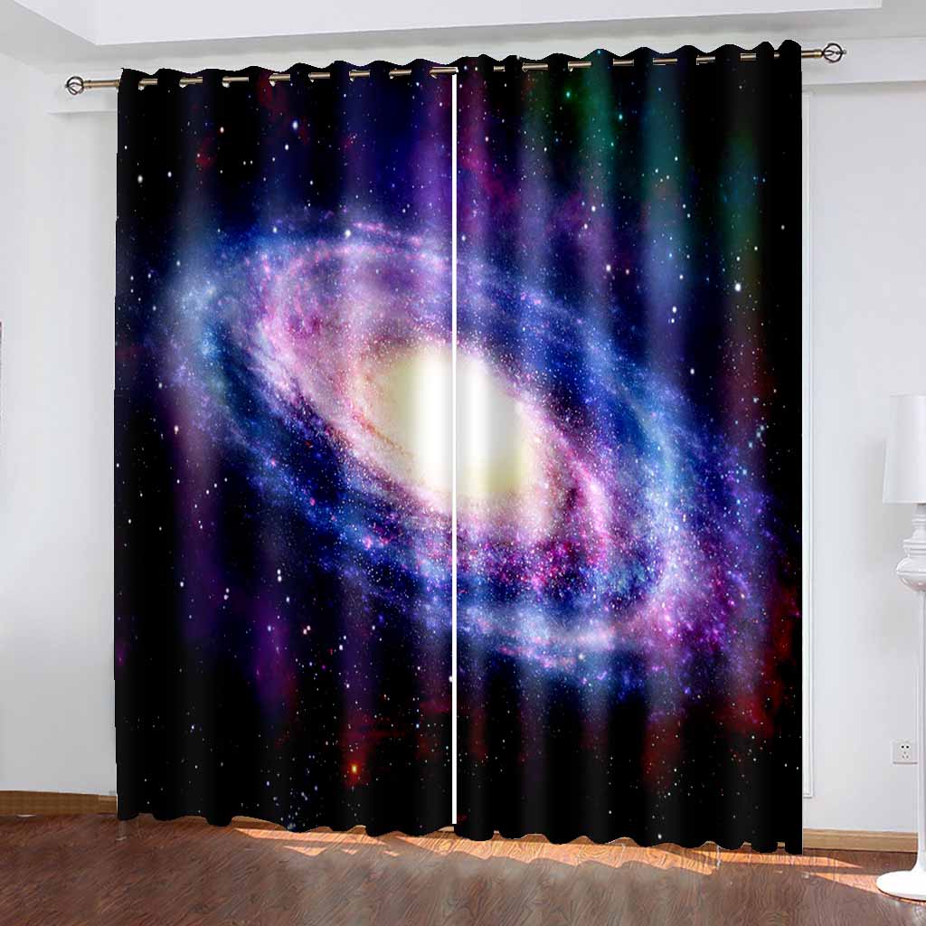 2Panels Space Galaxy Color Starry Sky Print Curtains Kids Room Bedroom Living Room Blinds Windows Curtains Grommet Top Cortinas