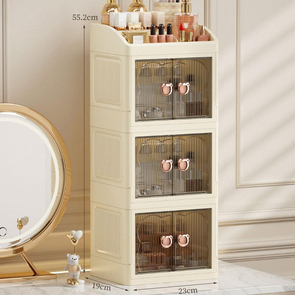 

Plastic Desktop Organizer Foldable Skincare Storage Cabinet Cosmetic Storage Box Bathroom 3 Layers Transparent