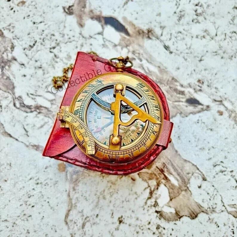 Navigating Instrument Antique Finish Compass With Leather Case