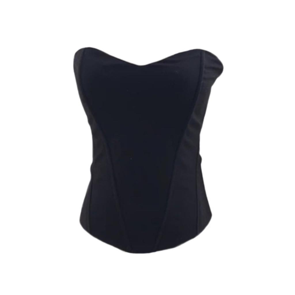 Women's Strapless Corset Tube Top Slim Fit Solid Sleeveless Crop Cami Blouse