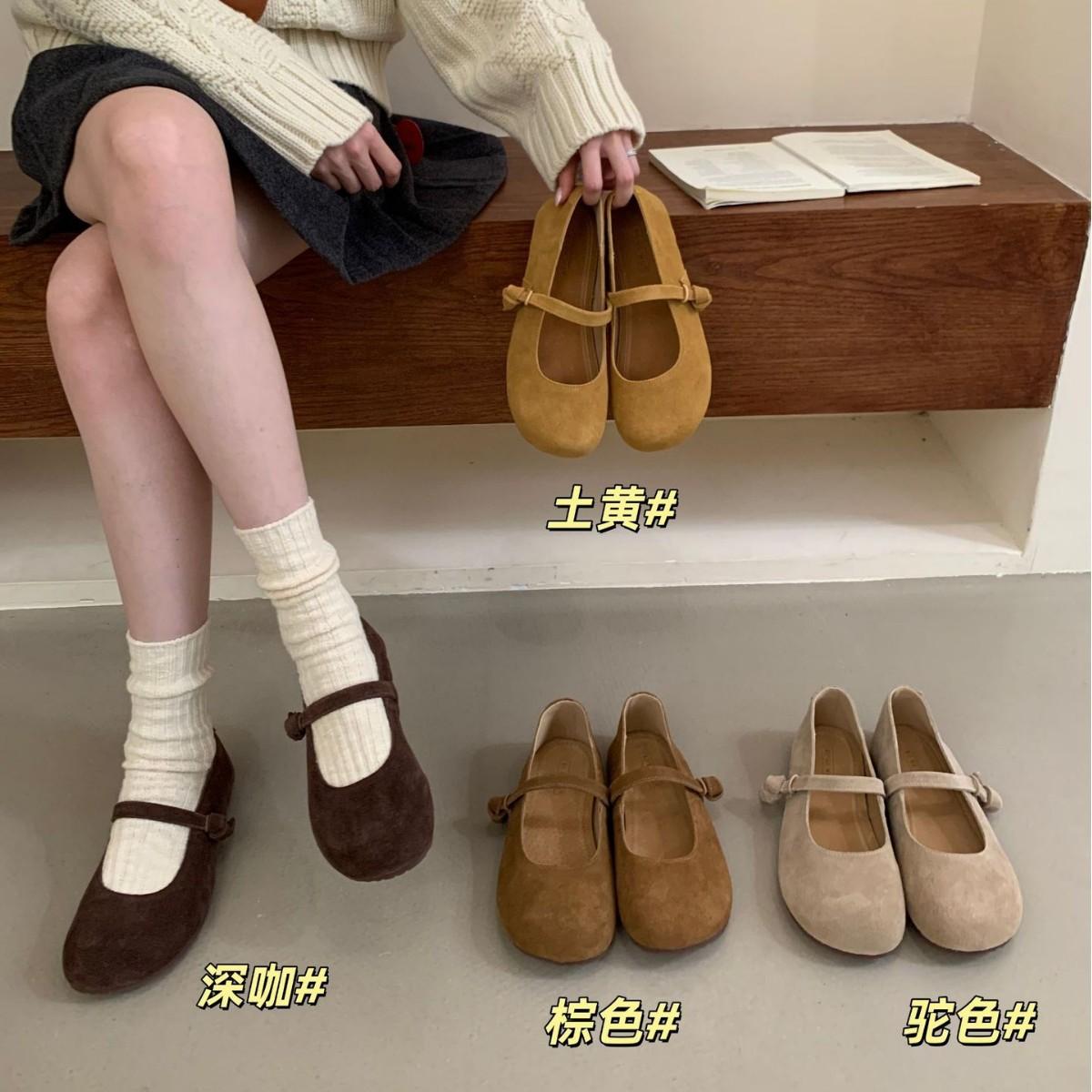 

2025 new round head leather matte shallow mouth versatile word with soft skin Doudou pregnant women s single shoes 40 верблюд
