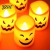 Realistic Flickering Flameless Candles 6 Pcs Battery Operated Tea Lights Orange Electric Fake Ghostly Patterned LED Candles Halloween Spooky Pumpkin
