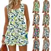 Women Summer Casual Floral Print Tank Top Square Neck Sleeveless Sportswear with Pockets Shorts Set Lightweight Breathable Two Piece Outfit