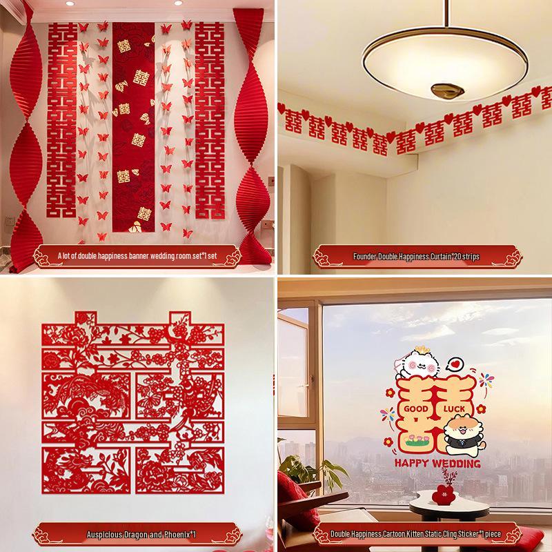 Wedding Decoration Set: Groom & Bride's Room Ornaments with Bunting & Robe Wall Décor