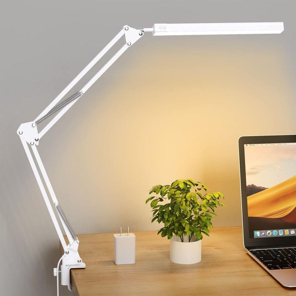 LED Desk Lamp Eye-Caring Swing Arm Desk Light with Clamp 3 Color 10 Brightness Dimmable Table Light with Memory for Work Study