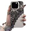 Cross Black Lace Silver Phone Case for Apple 17/16/15 Pro, 14 Pro Max, 13/12 Luxury Series