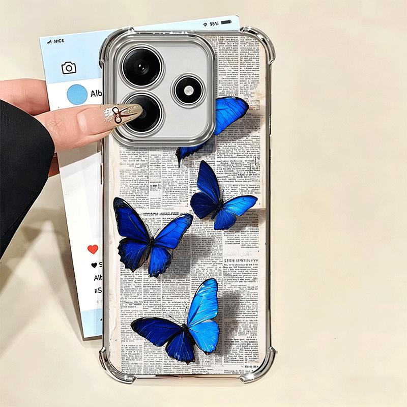 Blue Butterfly Aesthetics Plating Phone Case For Xiaomi Redmi Note 14 15 Pro Plus 13 12 11 11S 11T 10 9S 9 5G Anti-Fall Airabag