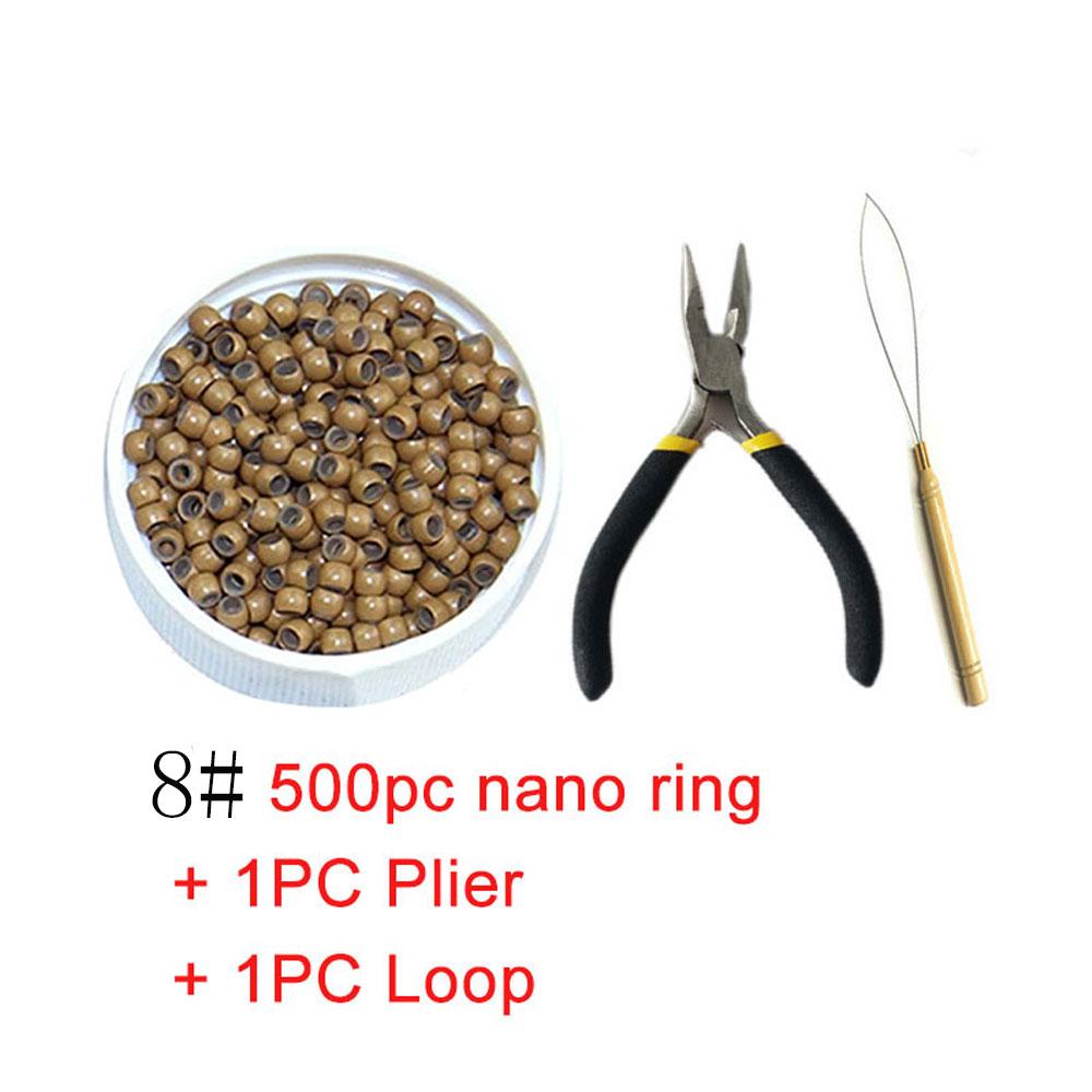 Silikonowe Nano Pierścienie 500 szt. Koraliki do Włosów Mikro Koraliki Zestawy Dreadlock Narzędzia do Przedłużania Włosów+ Szczypce i Pętelka Moda Salon Fryzjerski Fryzjer