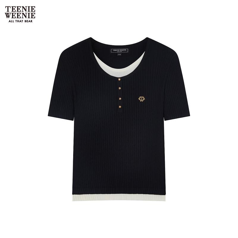 

Teenie Weenie Faux Two-Piece Patchwork Short-Sleeve Sweater L