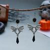Halloween Bat Earrings Necklace Set Diablo Gothic Vampire Red and Black Crystal Party Earrings