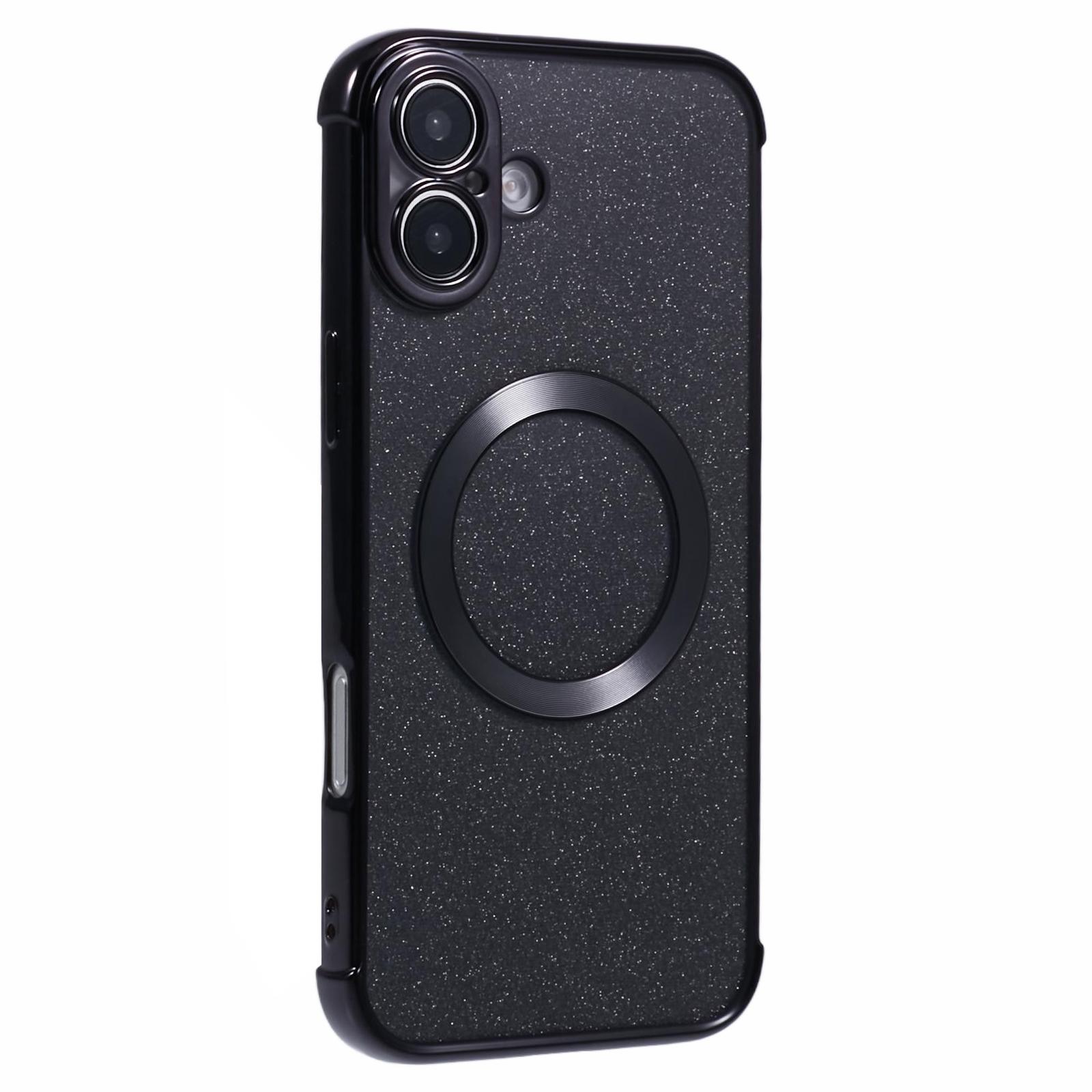

For iPhone 16 Plus Case Electroplating Glitter TPU Clear Phone Cover Compatible with MagSafe Black