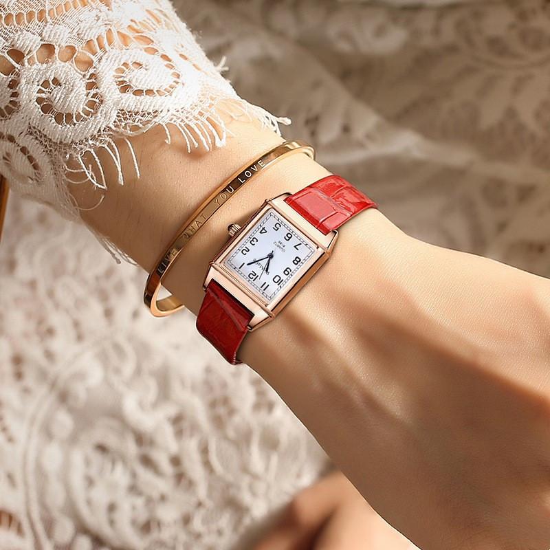 Women Watch Square Quartz Wristwatch Rectangle Leather Female Clock