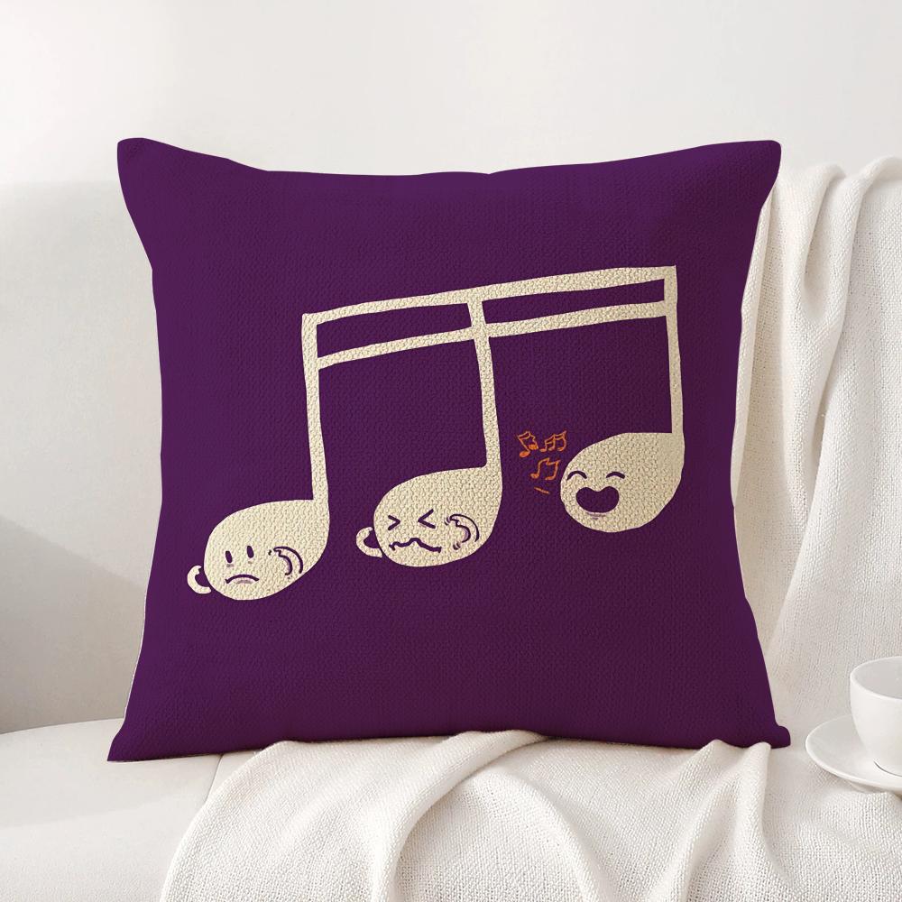 Musical Notes Cushion Cover Natural Linen Organic Fabric DoubleSided Printing Sofa Home Decor Breathable Bed Pillow