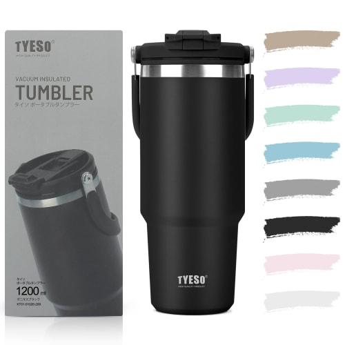 

TYESO Tumbler with Straw, 1200ml Water Bottle, Insulates Cold or Hot Water, Large Capacity, Stainless Steel Bottle with Lid, Spill-Proof, Portable, Ha