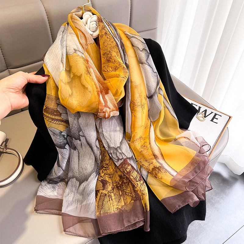 Fashion Luxury  Oversized Ombre Petal Floral Silk Shawl Scarf Lady High Quality Turban Head Hijab Femme Wrap Foulards Snood