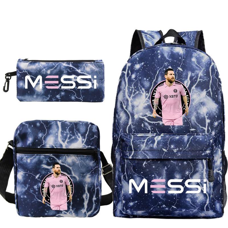 Voetballer Messi Randprint Basisschool en Middelbare Scholieren Schooltas Drie Delen Kinderrugzak three-piece set