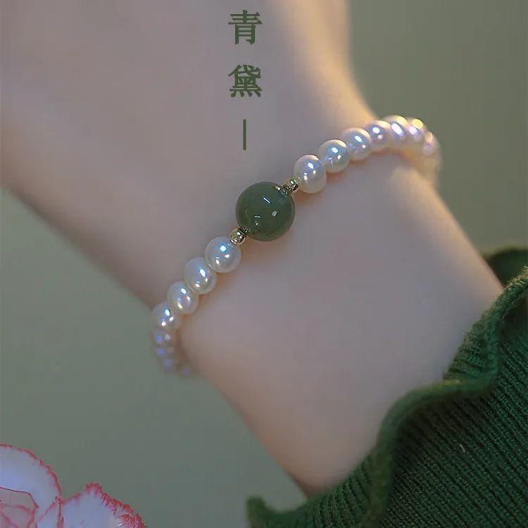 Qingdai Imitation Cat s Eye Stone Bracelet for Women, Ins Niche Design, 2022 New Pearl Best Friend Versatile Lucky Charm S77