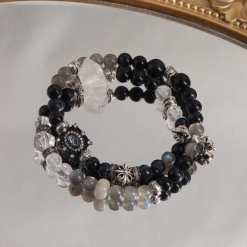 New Chinese double circle tea crystal obsidian sandalwood coconut shell spacer zen bracelet bracelet Douyin explosion wholesale