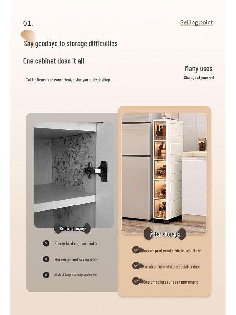 Plastic Bathroom Floor-Standing Multi-Layer Storage Cabinet with Flip-Up Shelf