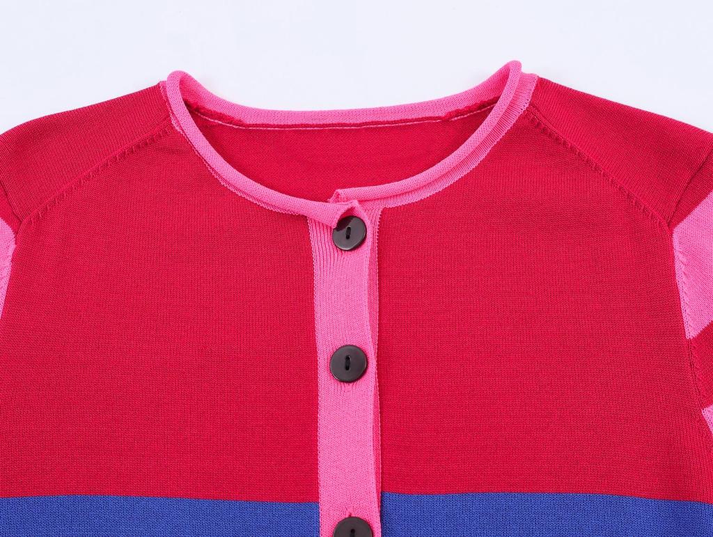 European Style 2026 Spring Women's Loose Color Block Knit Cardigan