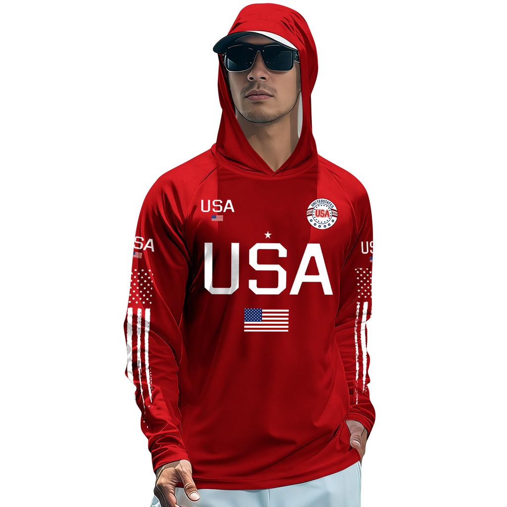 T-shirt à capuche à manches longues avec imprimé USA et détails graphiques Pull léger pour homme Vêtement de sport décontracté