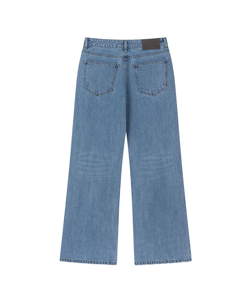 Lotaib Damage Semi-Bootcut Denim Pants - Mid Blue